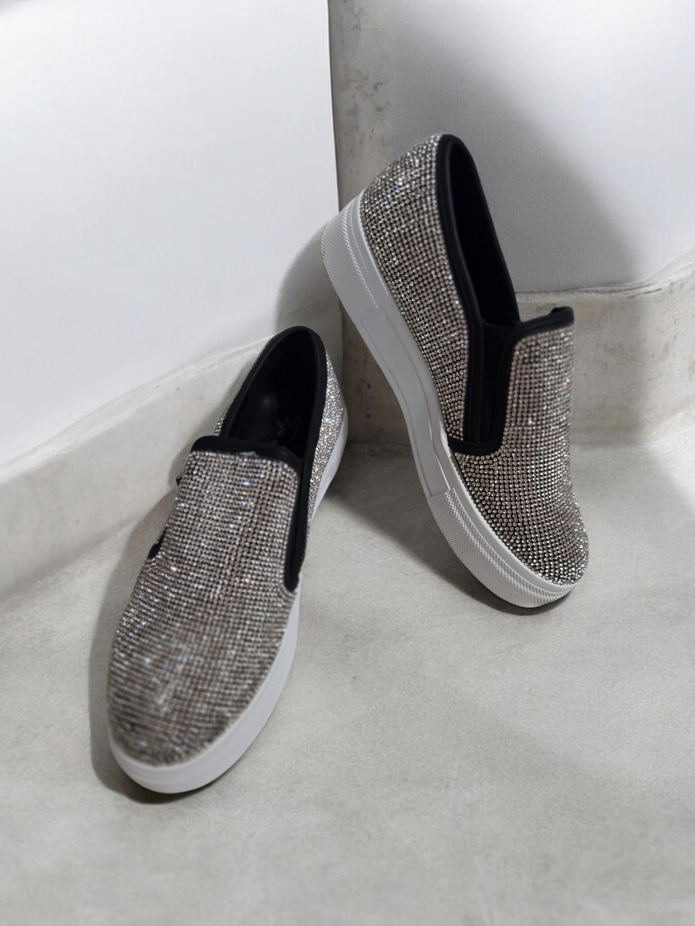 Crystal Embellished Slip-On Sneakers - Silver By Vigo Fiore Size 8 EUC!!